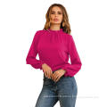 Women's Frill Mock Neck Flounce Long Sleeve Solid Blouse Office Shirt Top